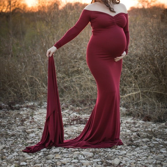 long burgundy maternity dress